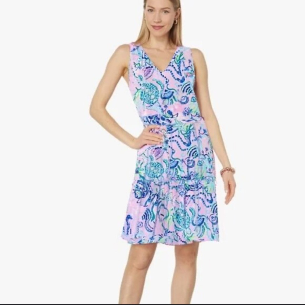 Lilly Pulitzer Lorina V-Neck swing dress in the "Mermaid For You" print Size S